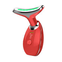 De Belleza facial, masaje facial para el cuidado de la piel, basado en tecnologías LED de Triple Acción, Térmica y vibratoria, Luz LED Roja y Azul, masajeador facial y de Cuello con 7 Colores LED para uso doméstico, Blanco. - details 2