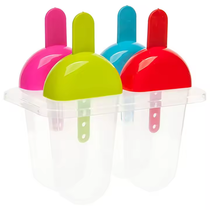 Molde de Helados, 4 Polos, Molde de Polipropileno Reutilizable, 1 Pieza, fácil liberación, sin BPA, Apto para lavavajillas, Fabricado en España, 15 x 15,5 x 9,7 cm, Colores Surtidos - 1