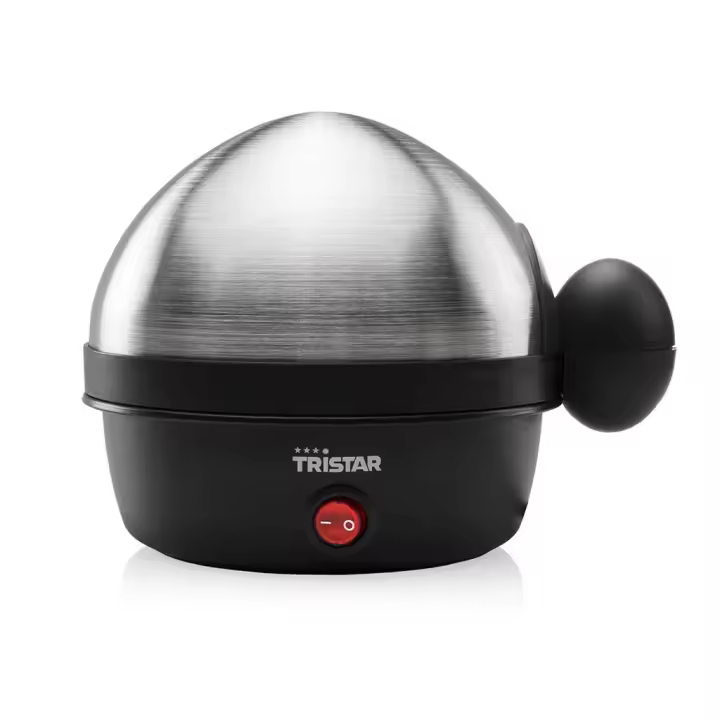 Cocedora de Huevos Tristar EK-3076 400 W con Temporizador y Capacidad para 7 Huevos Cocedora de huevos de 400 W con capacidad para 7 huevos y temporizador ajustable. Incluye apagado automático y taza medidora con perforador, ideal para preparar desayunos - 1