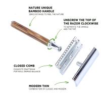 Afeitadora De Seguridad Doble Hoja Eco Con Mango De Bambú Natural Para Hombres Y Mujeres Hojas De Repuesto Incluidas Herramienta De Afeitar - details 9
