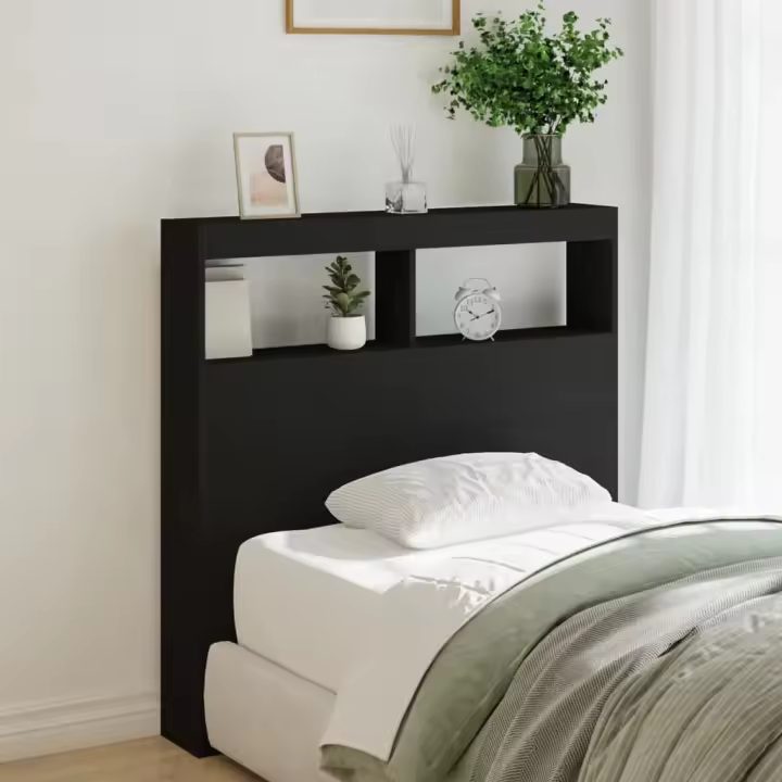 Cabecero de cama con LED negro 100x17x102 cm - 1