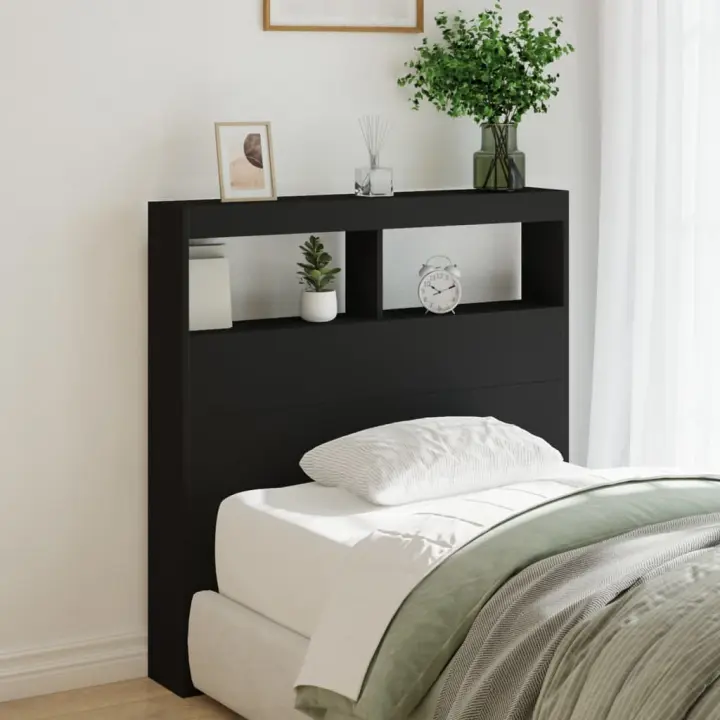 Cabecero de cama con LED negro 100x17x102 cm - 1