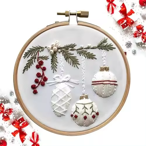 Kit de bordado navideño con bastidor de bordado, kits de bordado navideño para adultos, kit de bastidor de bordado completo, kits de bordado navideño con patrón, agujas, hilos - 1