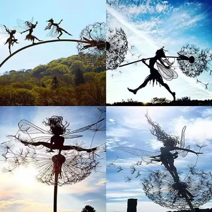 Estatua De Fae De Danza Elf De Hilo De Acero Dandelion Miniatura Escultura De Jardín Figura De Hadas Pixies Decoración De Jardín Mitológica - 1
