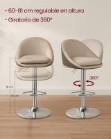 Taburete de Bar, Juego de 2, Regulable en Altura, Giratorio 360°, Silla de Cocina con Respaldo, Base de Acero, Reposapiés, para Mostrador y Comedor - details 19