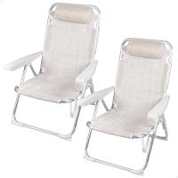 Aktive - Pack 2 sillas de playa y tumbonas plegables 2 en 1 color beige, reclinables con cojín, respaldo multiposición, estructura de aluminio ligera, asas para transporte cómodo, 48x60x90 cm - details 0