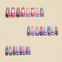 24pcs/set Uñas Postizas Largas Medias Falsas De Cuadrado Ballet Con Flores Y Mariposa Azul Verde Para La Temporada De Primavera Y Verano - details 21