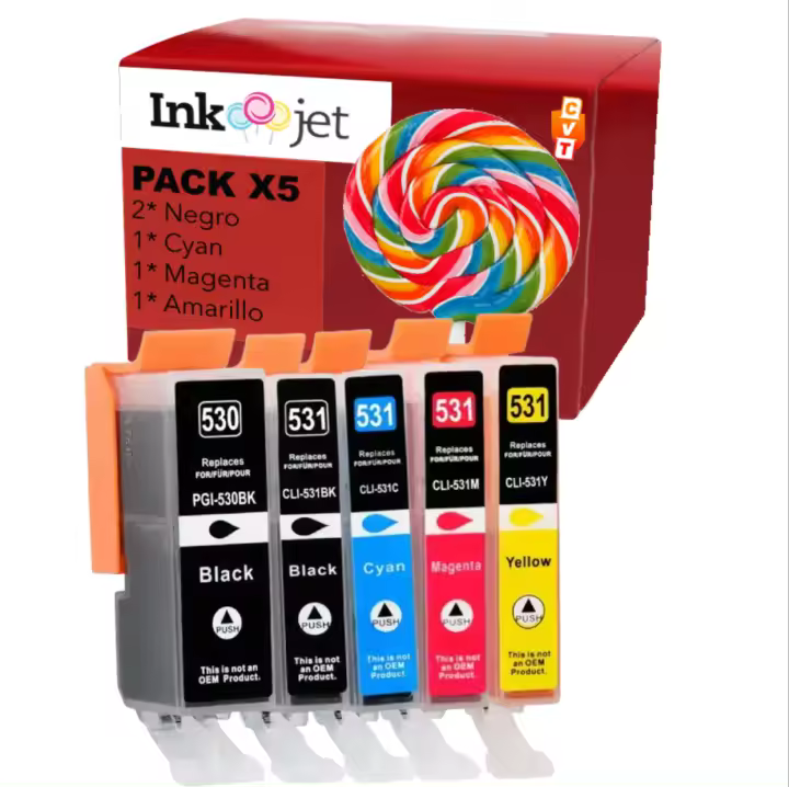 Compatible Pack de 5 Cartuchos de Tinta Canon PGI-530 / CLI-531 PGI530 / CLI531 para Canon PIXMA TS8750 TS8751 - 1