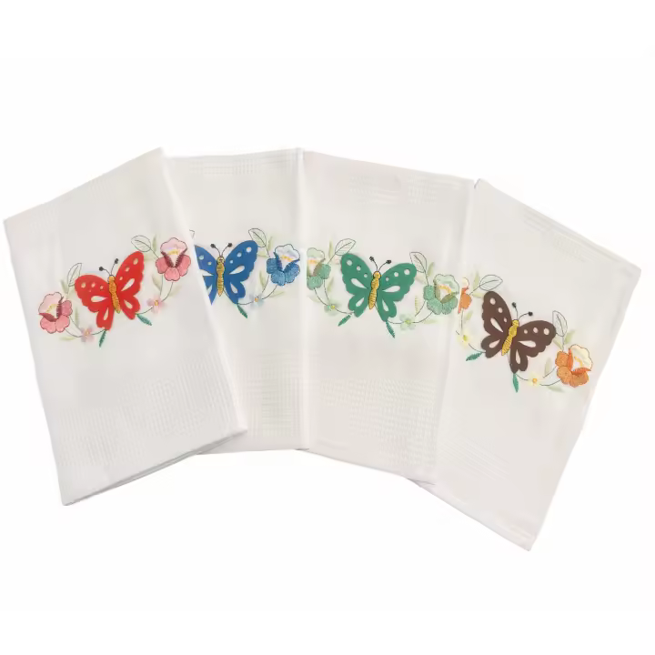 STARLEY-Juego de 3 Paños de Cocina con bordada de flor,mariposa,100% Algodón,absorbentes lavable, Bayeta suave y duradero 50x70cm,Color surtido aleatorio,Fabricado en España - 1