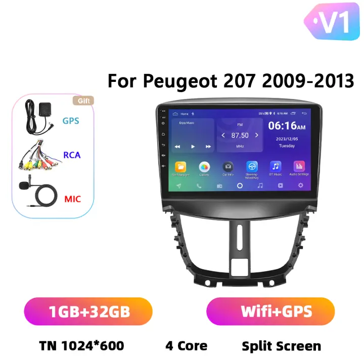 Podofo Radio de coche Android 2 Din para Peugeot 207 2009 2010 2011 2012 2013 Carplay 8+128GB AI Voice WIFI+4G DSP GPS Navegación Multimedia Reproductor de Video - 1