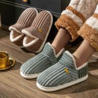 Zapatillas De Terciopelo Suave Para Parejas Estilo Invierno Antideslizantes Cálidas Sandalias Casuales Para Hombres Y Mujeres Zapatos De Algodón Para El Hogar - details 5