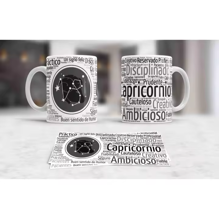 Taza Mug de Cerámica -032 Capricornio - Signos del Zodíaco - 350 ml - Apta para lavavajillas - 1