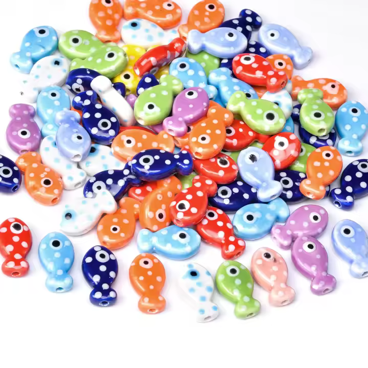 10pcs Cuentas De Cerámica En Forma De Pez Para Fabricación De Joyas Pulseras Y Collares Accesorios De Encanto Coloridos - 1