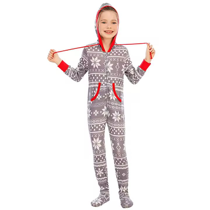 Conjunto de pijama de manga larga con capucha para padres e hijos, disfraz estampado con cremallera, Navidad en familia, Halloween, niños y niñas, 1 pieza - 1