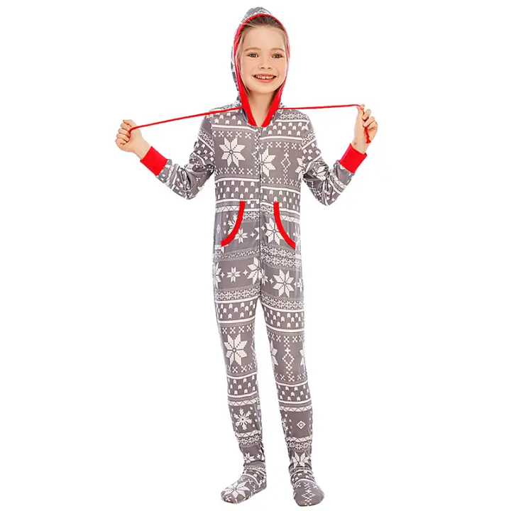 Conjunto de pijama de manga larga con capucha para padres e hijos, disfraz estampado con cremallera, Navidad en familia, Halloween, niños y niñas, 1 pieza - 1