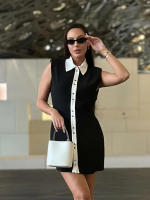 TRAFZA Vestido Mini Para Mujer Sin Mangas Estilo Casual Con Botones Y Patchwork Aline Slim Para Oficina Y Commutación - details 4