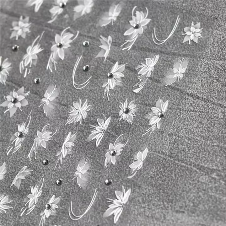 Pegatinas De Uñas Acrílicas 5D Diamante Blanco Flor Japonesa Kawaii Adhesivo Para Decoración De Uñas DIY Accesorios De Belleza - 1