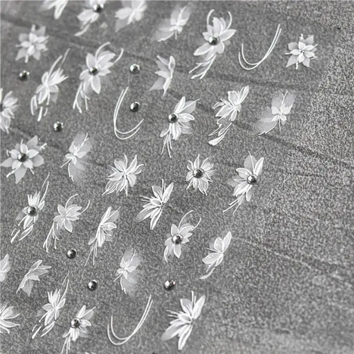 Pegatinas De Uñas Acrílicas 5D Diamante Blanco Flor Japonesa Kawaii Adhesivo Para Decoración De Uñas DIY Accesorios De Belleza - 1