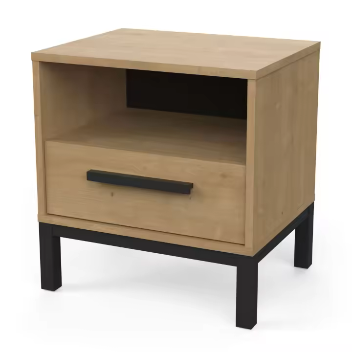 Mesita de noche Craft en color roble hamilton y negro mate estilo industrial 48x36x45 cm - 1
