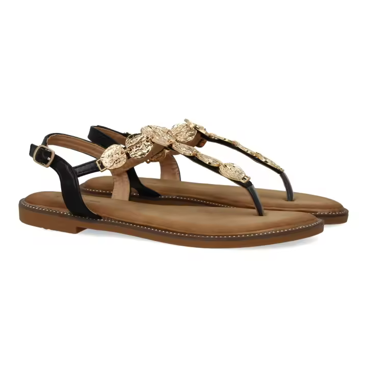 PuntoSalao Sandalias planas cómodas diseño brillante para mujer color negro TF5552 - 1
