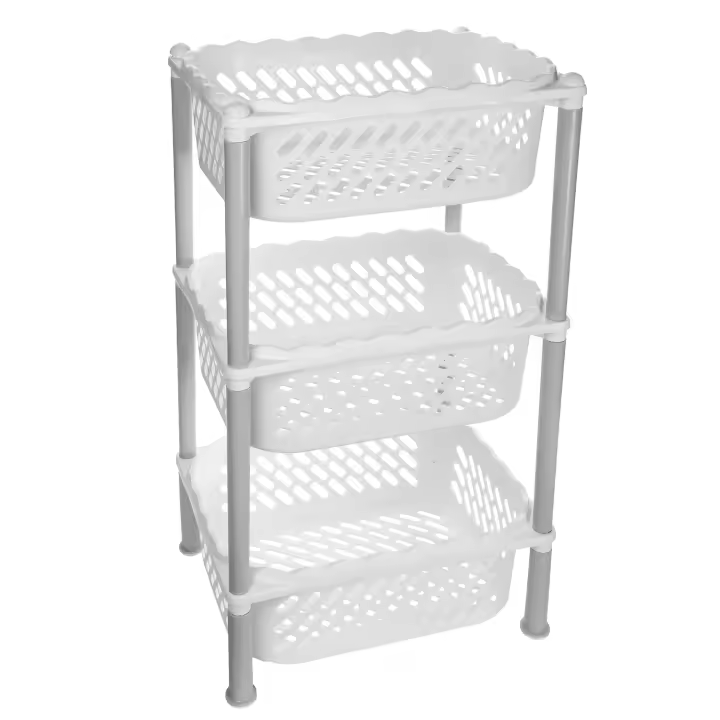 Estantería Multiusos con 3 Estantes color Blanco. Con o sin Ruedas. Tamaño: 39x20x65cm. Carrito de Plástico Rectangular para Verduras, Fruta, Conservas, Documentos, Accesorios. Verdulero de Cocina, con 3 Cestas. Fácil de Montar. - 1