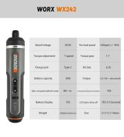 Conjunto De Destornillador Eléctrico Worx WX242 Sin Cable Inteligente Carga USB 30 Piezas Herramienta De Perforación Y Destornillado - details 8