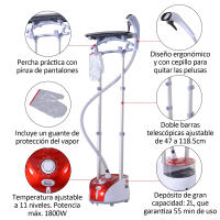 HOMCOM Plancha Vertical 1950W 2 L Plancha de Vapor Vertical con Temperatura Ajustable en 11 Niveles y Barra Telescópica Centro de Planchado Vertical para Hogar Oficina - details 1