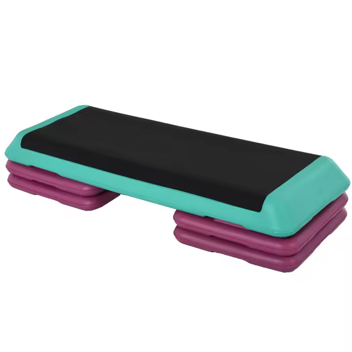 HOMCOM Tabla de Stepping Fitness Aeróbico Bicicleta Estática Stepper Altura Regulable 10cm/15cm/20cm PVC PP Negro+Verde+Morado 110 x 40 x 20 cm - 1