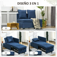 HOMCOM Sofá Cama 3 en 1 Sofá Cama de 1 Plaza con Respaldo Ajustable Sillón Cama Individual con Almohadas para Dormitorio Sala de Estar Apartamento Azul - details 5