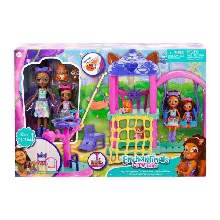 Mattel Enchantimals City Tails Parque de Juegos Sabine y Seneca Squirrel con 4 Zonas Móviles