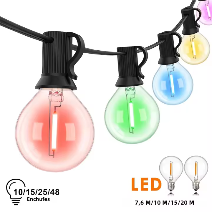 Cadena De Luces RGB 50FT Impermeable G40 Para Jardín Decoración De Navidad Colores Conectables Luz Colgante Para Exterior - 1