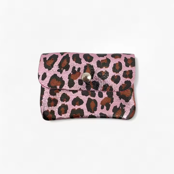 Cartera de piel de leopardo， Cuero genuino， Monedero estampado de leopardo， tarjetera Para Mujer， Piel auténtica, hecho en Italia， Super chic， REGALO PARA MUJER - 1
