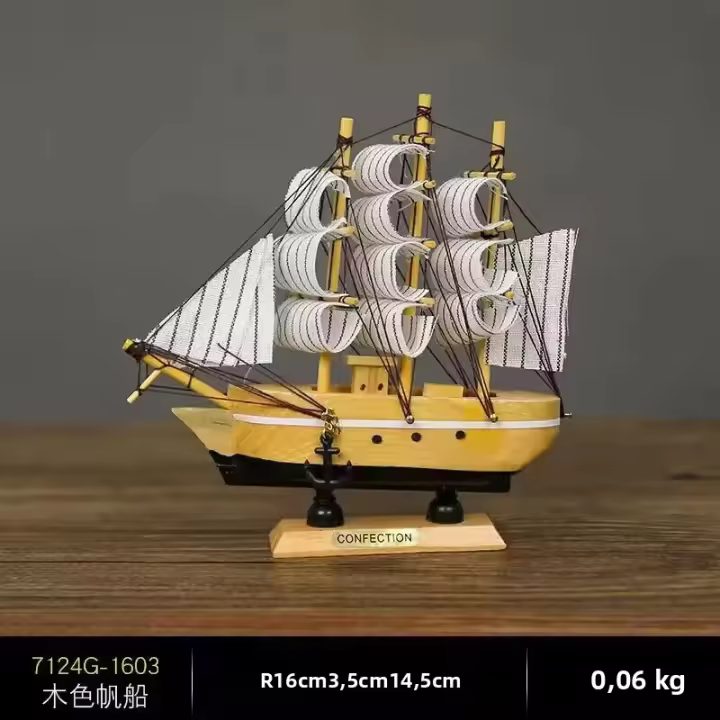 Modelo De Barco Pirata De Madera 16cm Pequeño Barco De Seda Para Decoración De Pastel Y Hogar Estilo Mediterráneo - 1