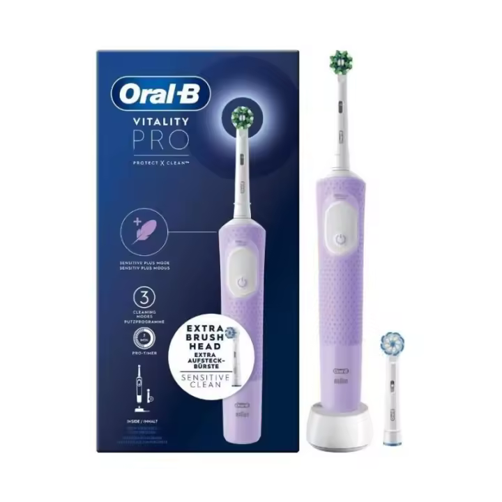 Cepillo eléctrico - Oral-B Vitality Pro, Con 2 Cabezales, Diseñado Por Braun, Morado - 1