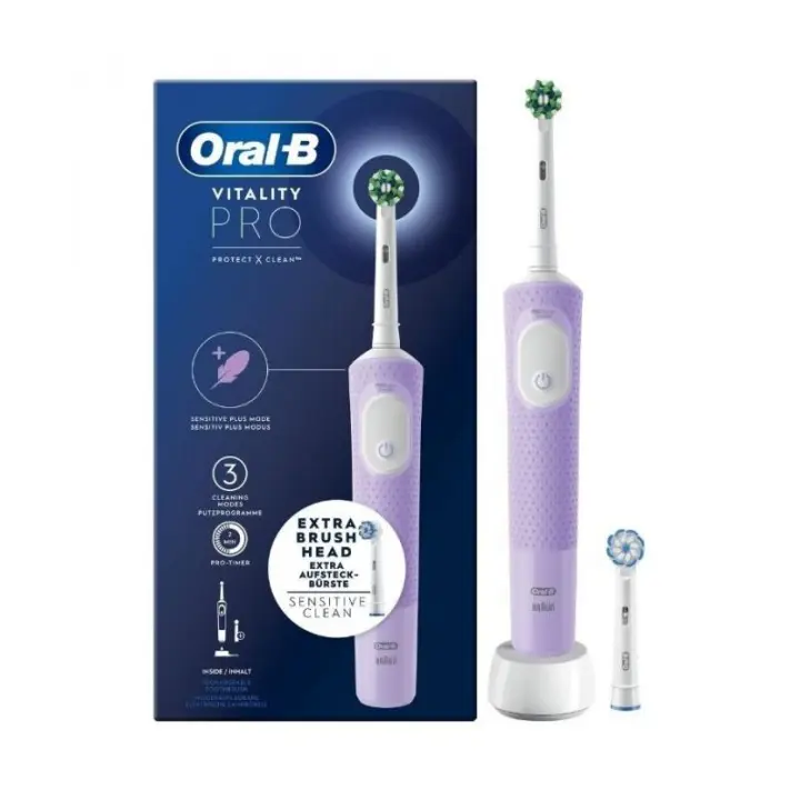 Cepillo eléctrico - Oral-B Vitality Pro, Con 2 Cabezales, Diseñado Por Braun, Morado - 1