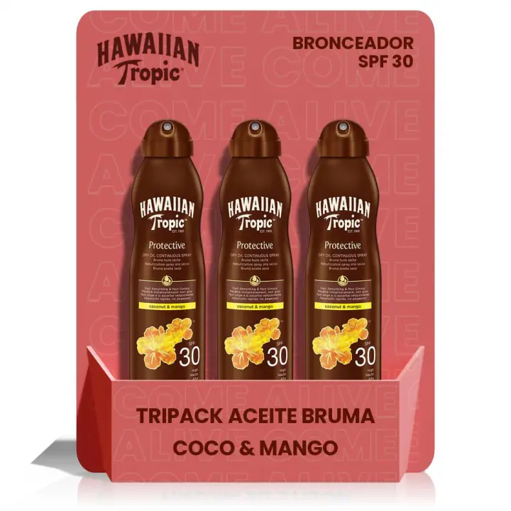 Hawaiian Tropic Aceite Solar en Bruma SPF 30 con Aceite de Argán - 3 Unidades - 1