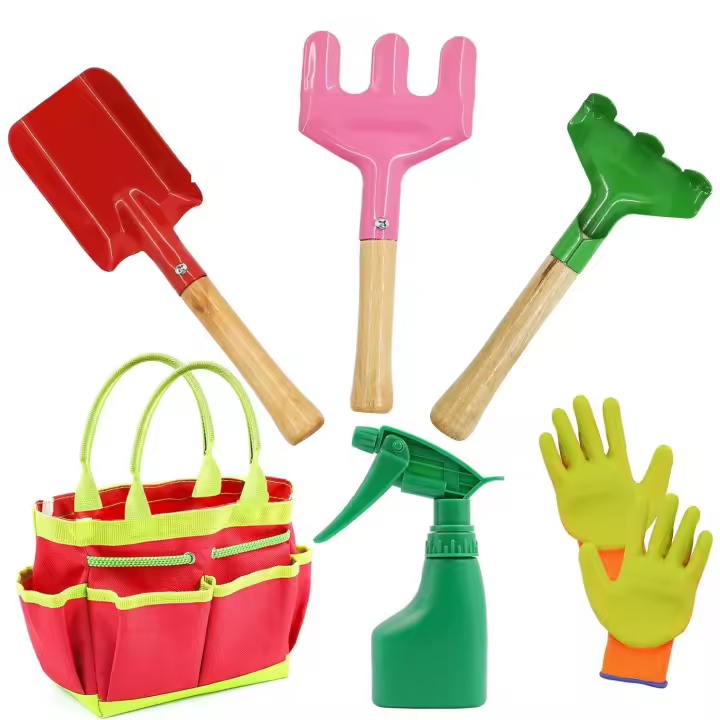 Herramientas de jardinería para niños, juego de 7 herramientas de jardinería con Regadera, Guantes, Rake, shovel, accesorios de jardinería, juegos de regunera para niños - 1