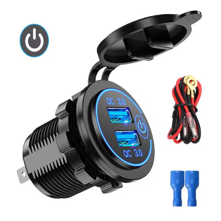 Cargador de Coche USB Dual Carga Rápida QC3.0 Interruptor Táctil Ligero para Carga de Teléfono - 1