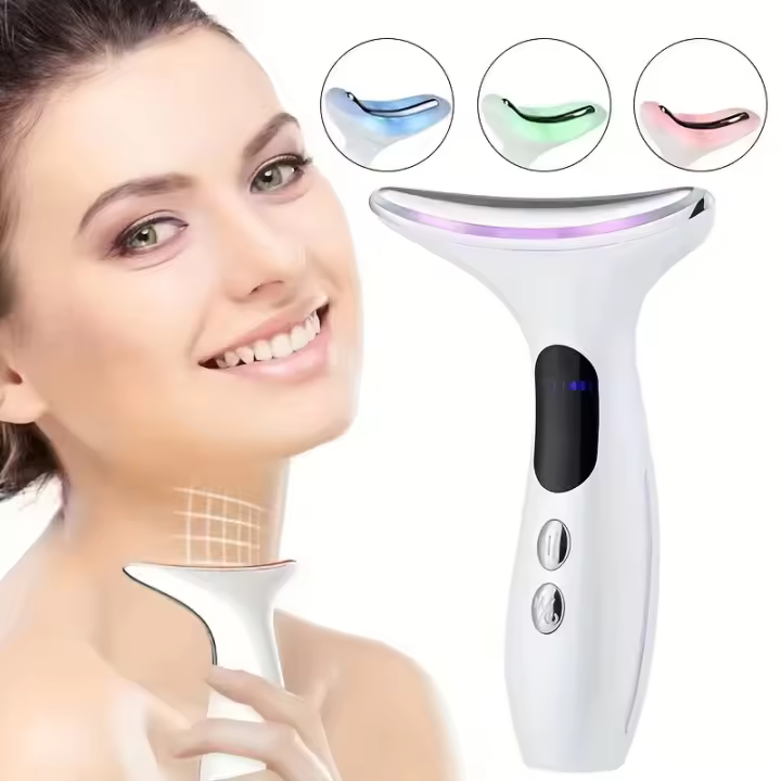 Dispositivo de belleza con terapia de fotones LED para masaje de cuello y cara: máquina de alta frecuencia sin perfume con tratamiento de luz de 3 colores, batería de litio recargable por USB, portátil para horas extras de trabajo y viajes de negocios - 1