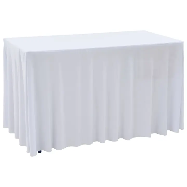 vidaXL Fundas elásticas para mesa 2 uds con falda 243x76x74 cm blanco - 1
