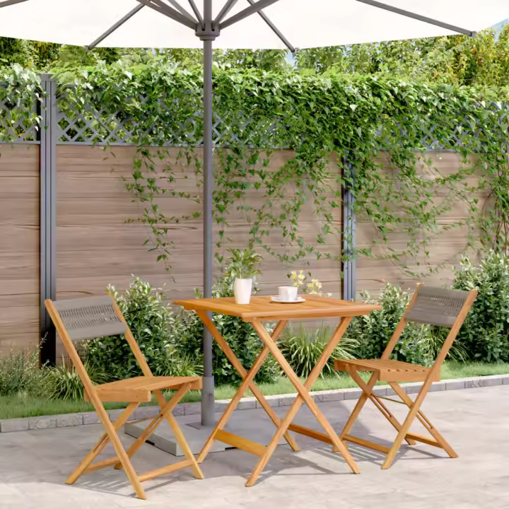 vidaXL Juego de bistro de 3 piezas polipropileno y madera maciza gris - 1