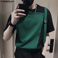 Camiseta De Hombre Estilo Casual INCERUN Con Diseño De Mochila Y Hebilla Manga Corta Patchwork S-5XL Para Verano - details 4