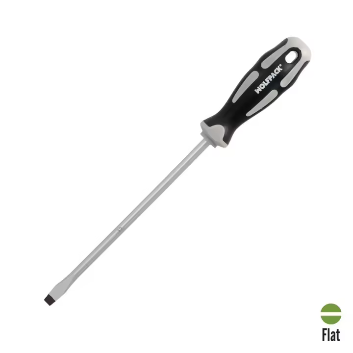 Destornillador plano estampado acero s2 mango tpr bimaterial. medida 1,6 x ø 8,0 x 200 mm.  din5265 - 1