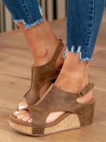 Sandalias de gran tamaño para Mujer, sandalias de verano con estampado de Leopardo, Remaches, Boca de Pez, Velcro, Tacón de cuña y Suela Gruesa. - details 1