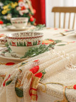 Mantel De Encaje Beige Con Campanas Afortunadas Lavable Para Fiesta Boda Pícnic Comida Decoración Estilo Pastoral Rectangular - details 2
