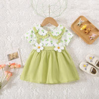 Vestido De Verano Para Bebé Niña Con Pétalos De Algodón Corto Con Mangas Y Tirantes Doble Capa Estilo Cute Para Niñas De 0 a 3 Años - details 2