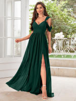 Vestido De Noche Elegante Para Mujer Unithorse Con Hombros Finos Manga Corta Cintura Ajustada Y Abertura En El Lado Chiffón Formal Para Damas De Honor - details 21