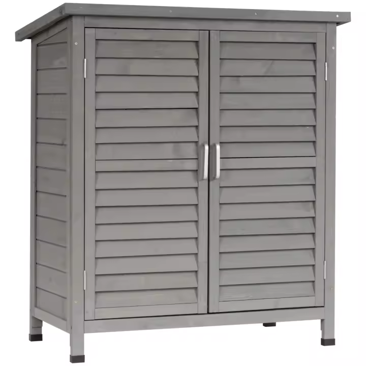 Outsunny Cobertizo de Almacenamiento de Madera para Jardín con 2 Estantes Interiores 2 puertas y Techo Inclinado para Exterior Terreza 87x46,5x96,5 cm - 1