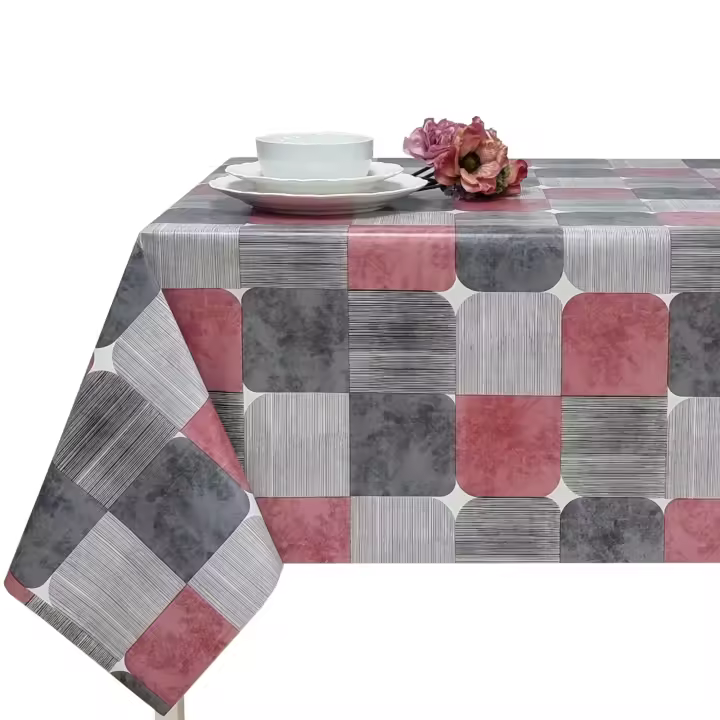 Mantel PVC, Mantel de hule, Mantel impermeable, Para el hogar, Cocina, Comedor, Fácil de limpiar, Cuadrados, Modernos, Gris, Rojo, Plateado - 1