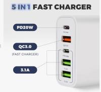 Cargador USB C, 65 W 5 Puertos Cargador USB C with Cargador Inteligente QC 3,0 Adaptador de Corriente USB para iPhone 15 14 12 11 Pro MAX SE 2020 XS XR 8 7, Samsung, tableta - details 2